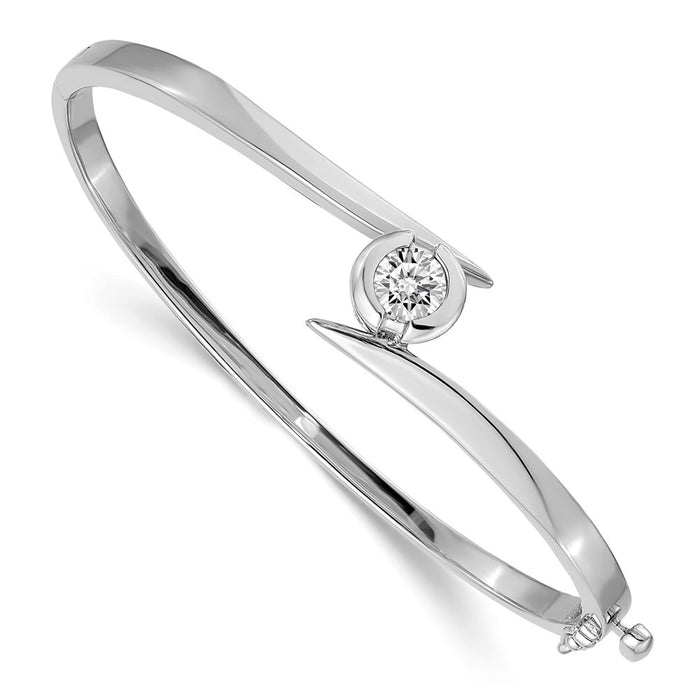 14k White Gold Holds 1 carat 5.75mm Round Stone Hinged Oval Bangle Bracelet Mounting (XB277)