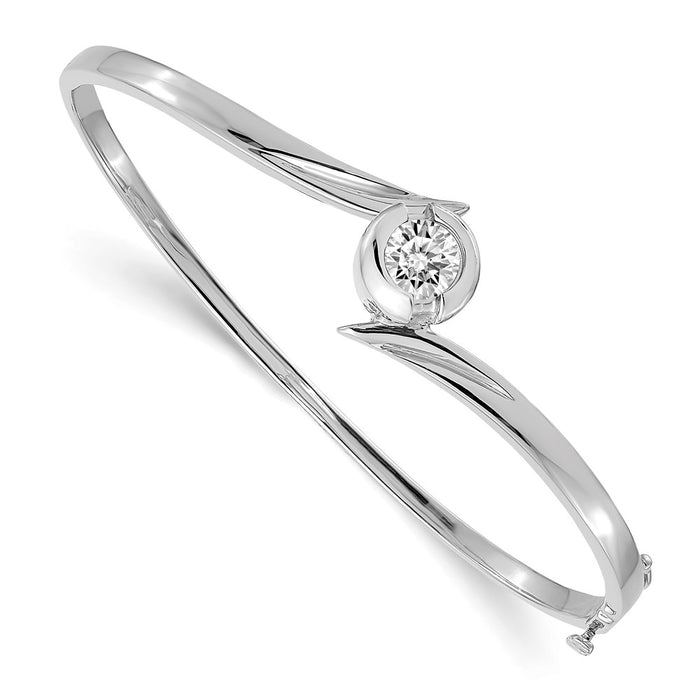 14k White Gold Holds 1 carat 6.5mm Round Stone Hinged Oval Bangle Bracelet Mounting (XB278)