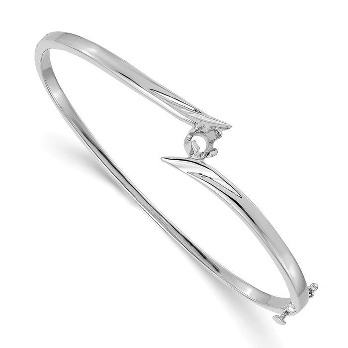 14k White Gold Holds 1/4 carat 4.0mm Round Stone Hinged Oval Bangle Bracelet Mounting (XB279)