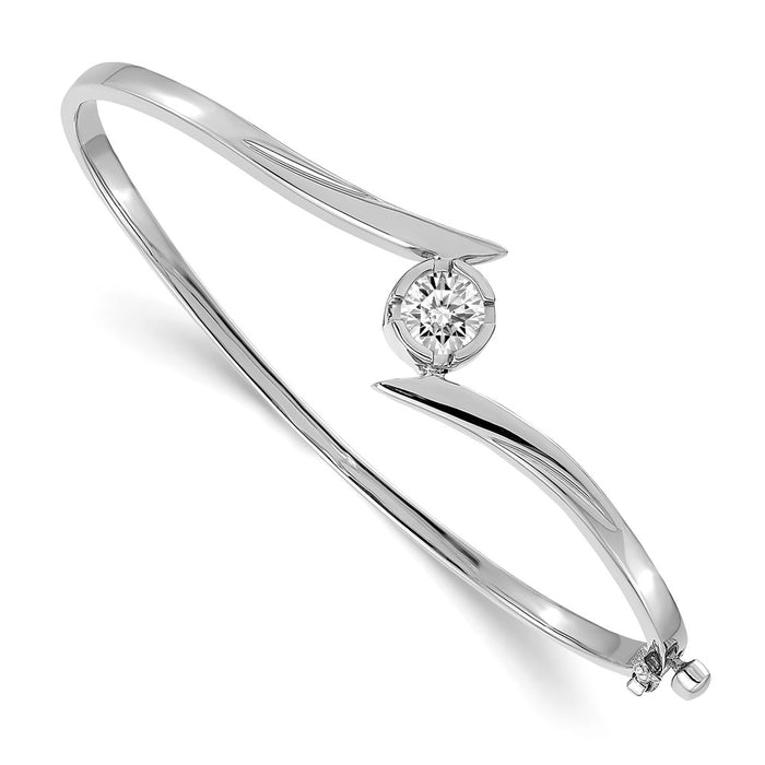 14k White Gold Holds 3/4 carat 5.75mm Round Stone Hinged Oval Bangle Bracelet Mounting (XB281)