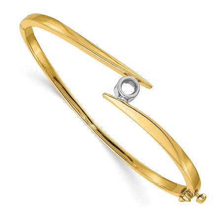 14k Two-tone Holds 1/3 carat 4.3mm Round Stone Hinged Oval Bangle Bracelet Mounting (XB77)