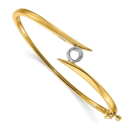 14k Two-tone Holds 1/2 carat 5.0mm Round Stone Hinged Oval Bangle Bracelet Mounting (XB79)