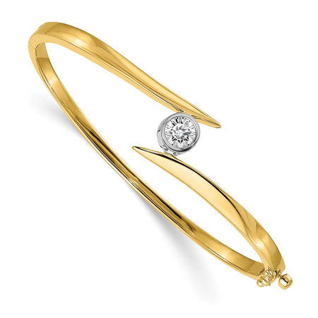 14k Two-tone Holds 3/4 carat 5.8mm Round Stone Hinged Oval Bangle Bracelet Mounting (XB80)