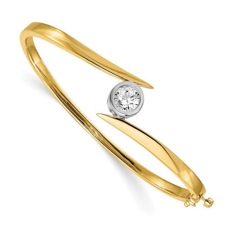 14k Two-tone Holds 1 carat 6.5mm Round Stone Hinged Oval Bangle Bracelet Mounting (XB81)