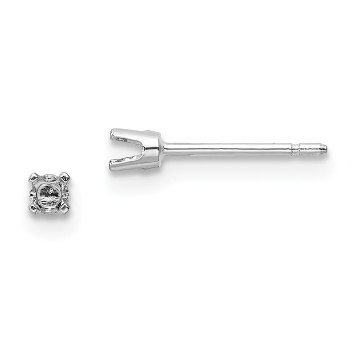14k White Gold 2.25mm Round Stud Earring Mounting w/backs (XD1W)
