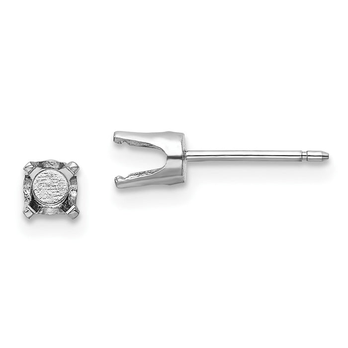 14k White Gold 4mm Round Stud Earring Mounting w/backs (XD7W)