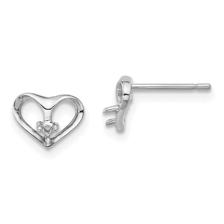 14k White Gold Diamond Heart Post Earring Mountings (XE21W)