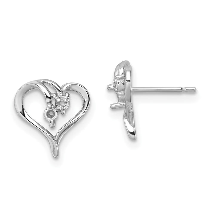 14k White Diamond & Gemstone Heart Earring Mountings (XE851W)