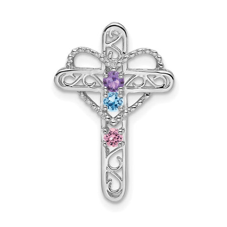 14k White Gold Polish Filigree 3-Stone Mothers Cross Pendant Mounting (XMP6/3)