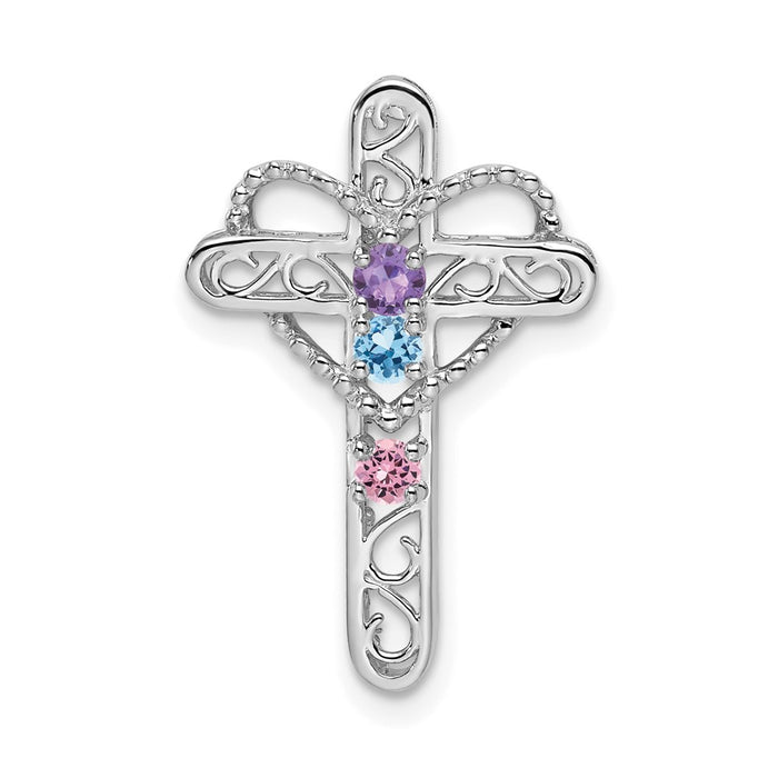 14k White Gold Polish Filigree 3-Stone Mothers Cross Pendant Mounting (XMP6/3)