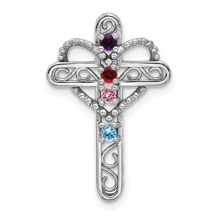 14k White Gold Polish Filigree 4-Stone Mothers Cross Pendant Mounting (XMP6/4)