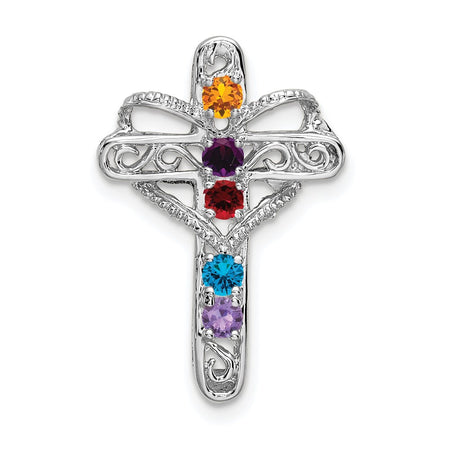14k White Gold Polish Filigree 5-Stone Mothers Cross Pendant Mounting (XMP6/5)