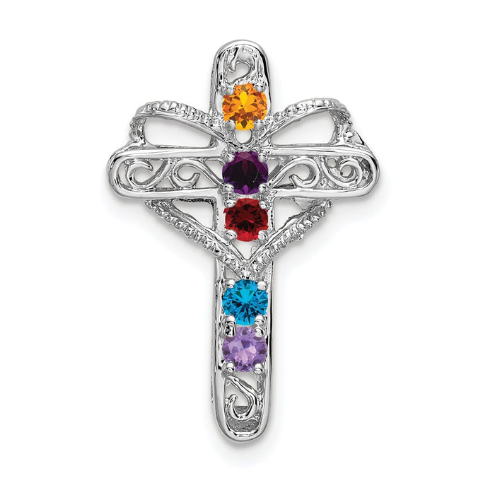 14k White Gold Polish Filigree 5-Stone Mothers Cross Pendant Mounting (XMP6/5)