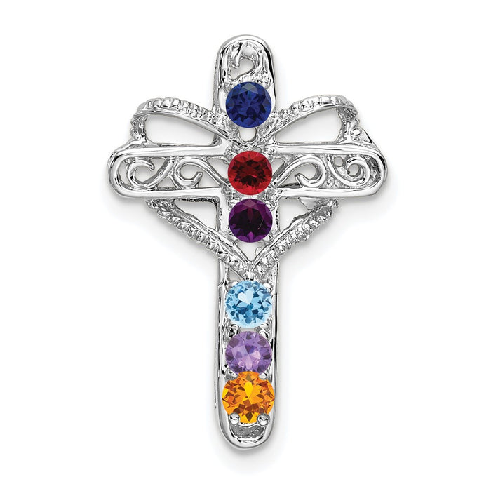 14k White Gold Polish Filigree 6-Stone Mothers Cross Pendant Mounting (XMP6/6)