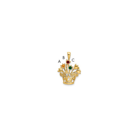 14k Polished 3-Stone Mothers Flowerpot Pendant Mounting (XMP7/3)