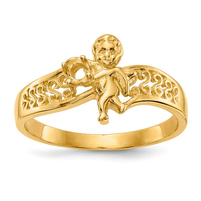 14k Polished 1-Stone Mothers Ring with Angel on Band Mounting (XMR18/1)