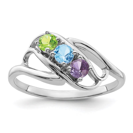 14k White Gold Polished 3-Stone Mothers Ring Mounting (XMR1/3W-7)