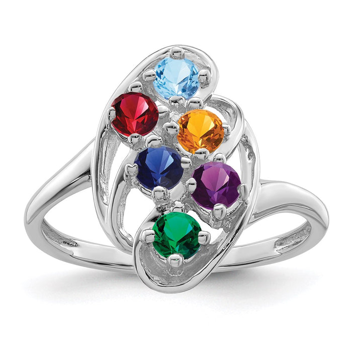 14k White Gold Polished 6-Stone Mothers Ring Mounting (XMR3/6W-7)