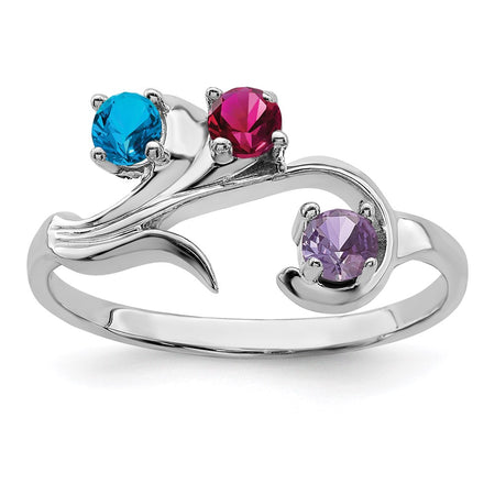 14k White Gold Polished 3-Stone Mothers Ring Mounting (XMR4/3W-7)