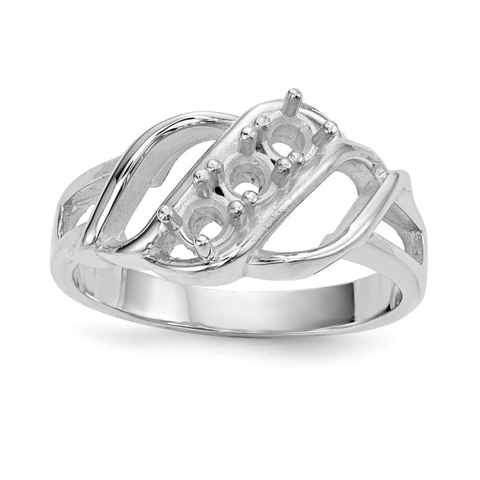 14k White Gold Polished 3-Stone Mothers Ring Mounting (XMR5/3W-7)