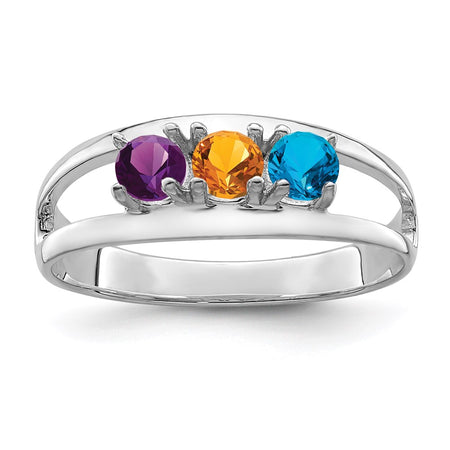 14k White Gold Polished 3-Stone Mothers Ring Mounting (XMR7/3W-7)