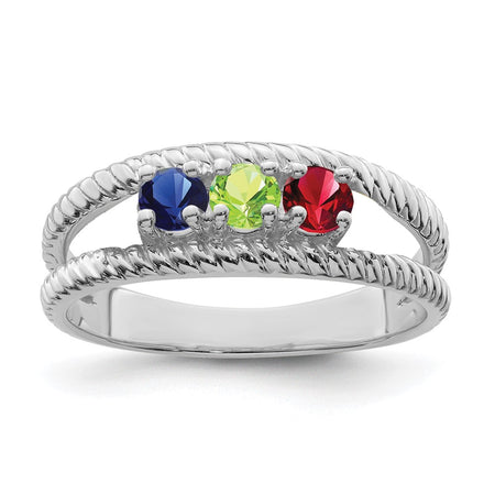 14k White Gold Polished 3-Stone Mothers Ring Mounting (XMR8/3W-7)