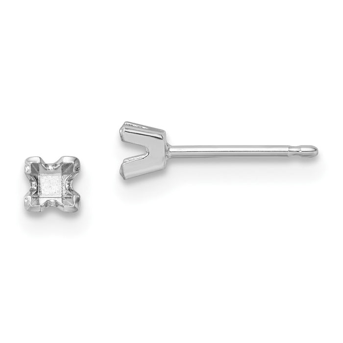 14k White Gold 2.75mm Princess Cut Stud Earring Mountings (XWAP1)