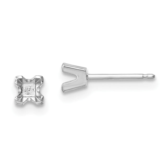 14k White Gold 3mm Princess Cut Stud Earring Mountings (XWAP2)