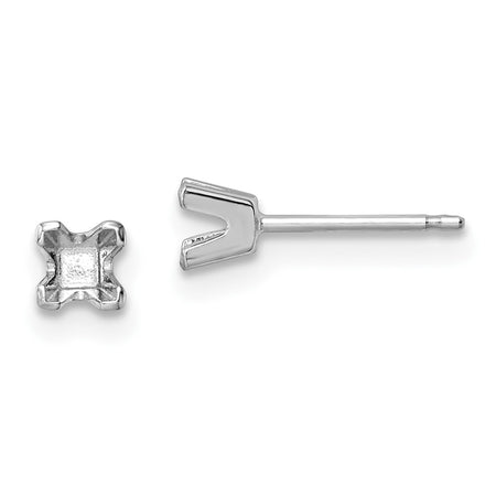 14k White Gold 3.25mm Princess Cut Stud Earring Mountings (XWAP3)