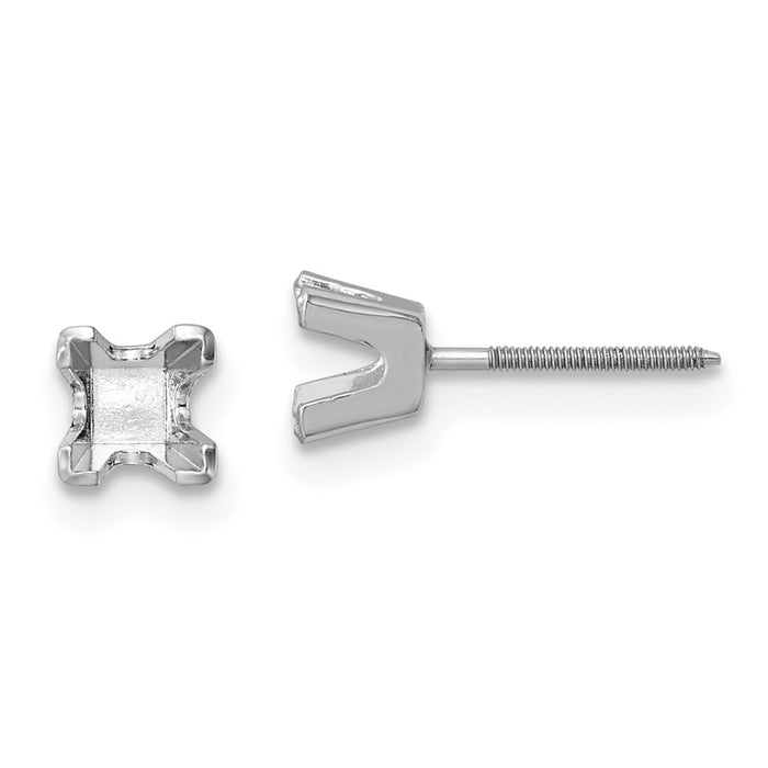 14k White Gold 3.75mm Princess Cut Stud Earring Mountings (XWAP5)