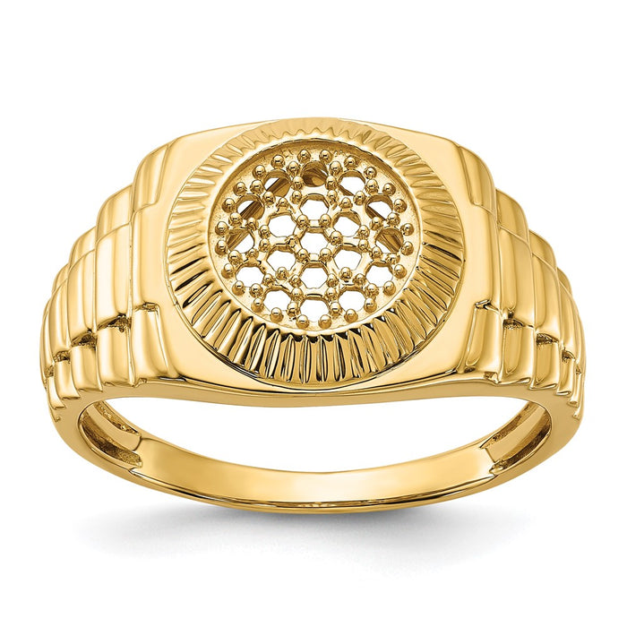 14k Ridged-Sides Circular Top Mens Diamond Ring Mounting (Y1517)