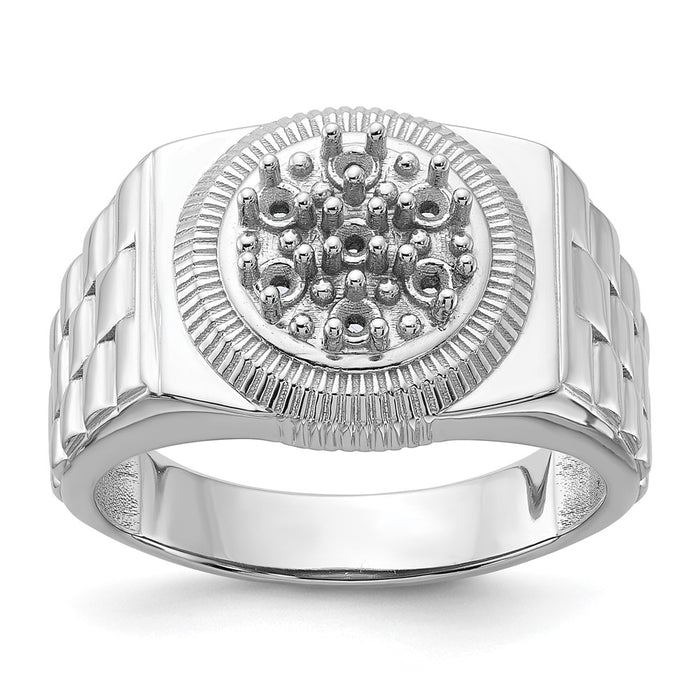 14k White Gold Ridged-Side Circular Top Mens Diamond Ring Mounting (Y1518)