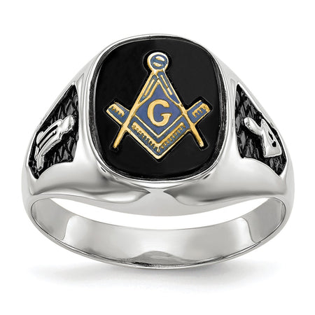 14k White Gold Men's Polished and Textured Masonic Ring Mounting (Y1582)