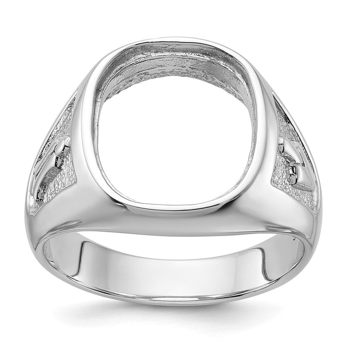 14k White Gold Men's Polished and Textured Masonic Ring Mounting (Y1584)