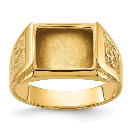 14k Men's Polished and Textured Masonic Ring Mounting (Y1586)