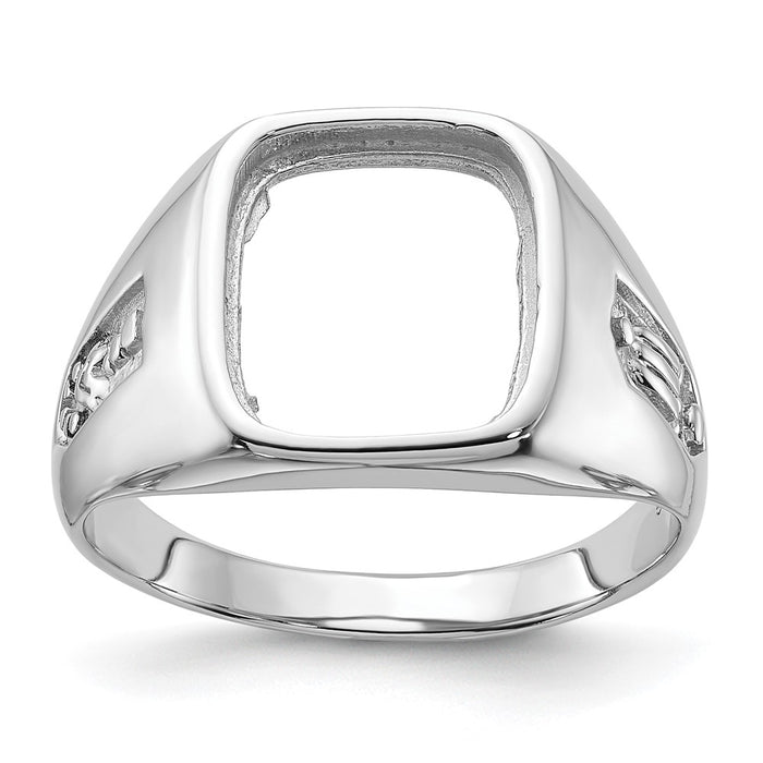 14k White Gold Men's Polished and Grooved Masonic Ring Mounting (Y1589)