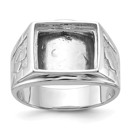 14k White Gold Men's Polished and Textured Masonic Ring Mounting (Y1591)