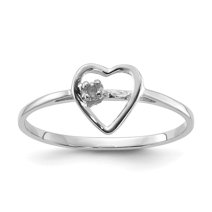 14k White Gold Polished .01ct. Diamond Heart Ring Mounting (Y1778)