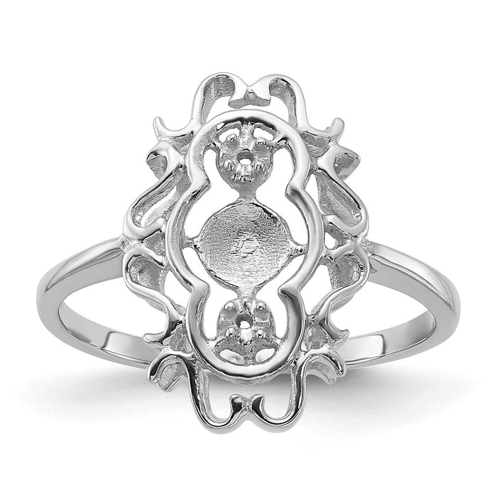 14k White Gold Polished Diamond & Pearl Scroll Ring Mounting (Y1907)