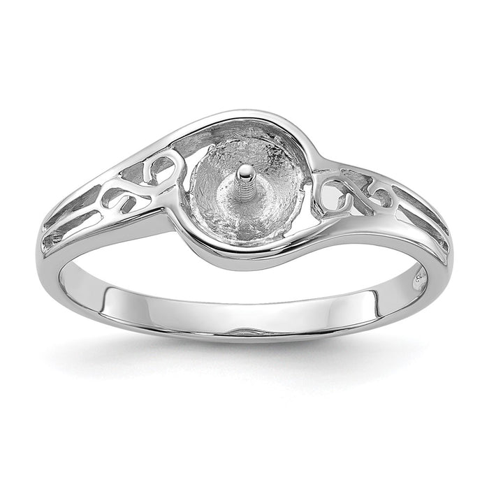 14k White Gold Polished Pearl Filigree Ring Mounting (Y1919)