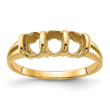 14k Polished 3-stone 6x4 Oval Gemstone Ring Mounting (Y2034)