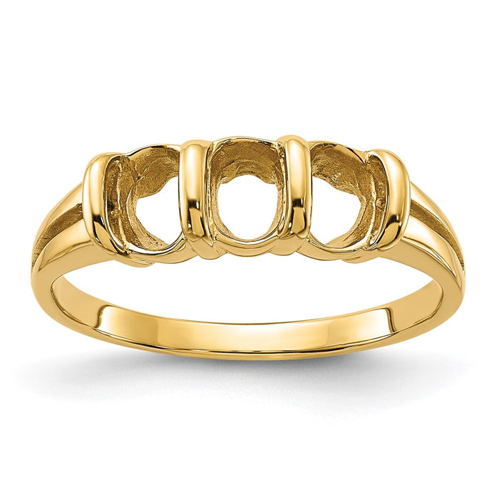 14k Polished 3-stone 6x4 Oval Gemstone Ring Mounting (Y2034)