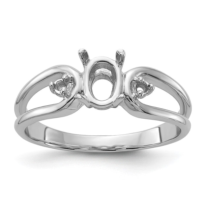 14k White Gold Polished .04ct. Diamond & 6x4 Oval Gemstone Ring Mounting (Y2082)