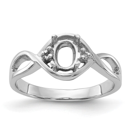 14k White Gold Polished .03ct. Diamond & 6x4 Oval Gemstone Ring Mounting (Y2086)