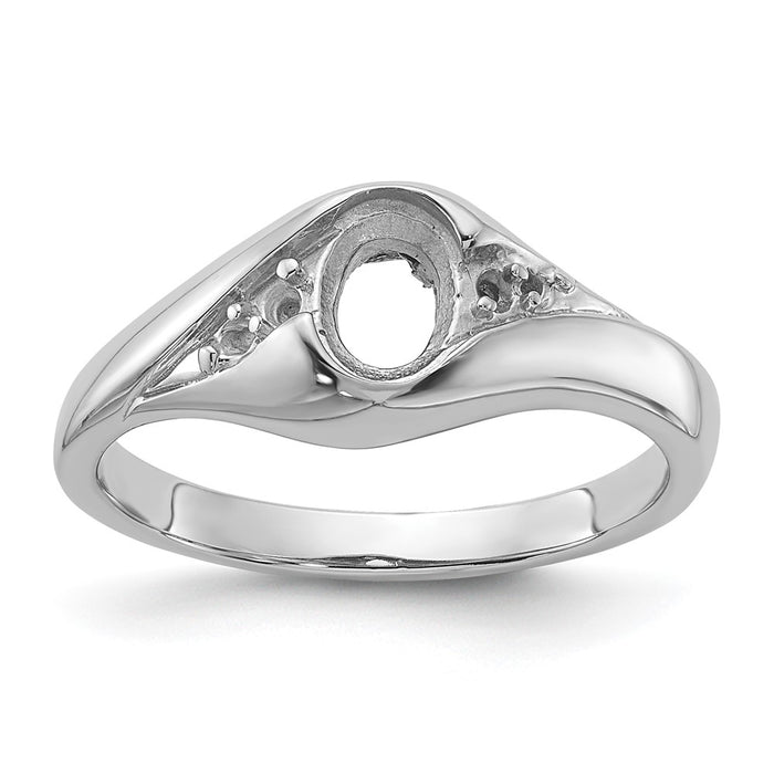 14k White Gold Polished Diamond & 6x4 Oval Gemstone Ring Mounting (Y2107)