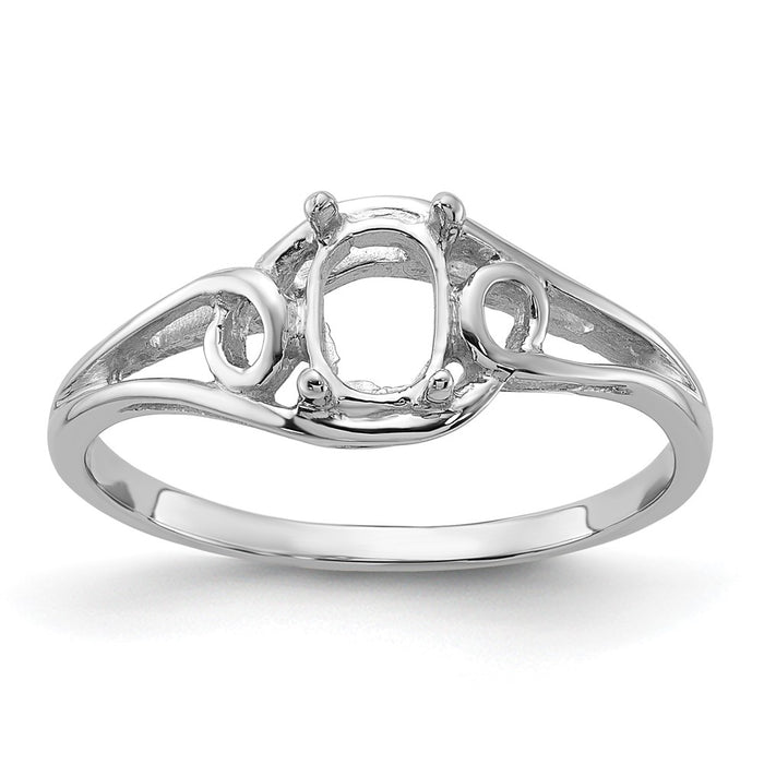 14k White Gold Polished 6x4 Oval Gemstone Ring Mounting (Y2206)