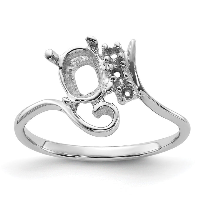 14k White Gold Polished .05ct. Diamond & 8x6 Oval Gemstone Ring Mounting (Y2217)