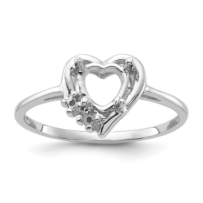 14k White Gold Polished .03ct. Diamond & 6mm Heart Gemstone Ring Mounting (Y2234)
