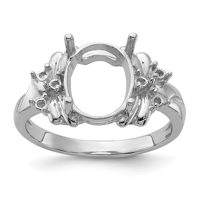 14k White Gold Polished .11ct. Diamond & 10x8 Oval Gemstone Ring Mounting (Y2240)