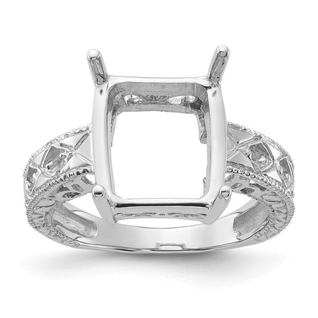 14k White Gold .02ct. Diamond & 12x10 Emerald-cut Gemstone Ring Mounting (Y2270)